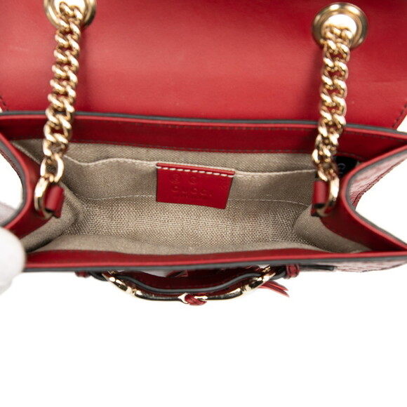 GUCCI Authentic Red Leather Horsebit Shoulder Bag - Picture 4 of 6